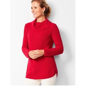New Talbots Plus Red Cowl Neck Shaker Stitch Sweater Tunic‎ 1X